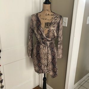 Snakeskin, deep v-neck dress